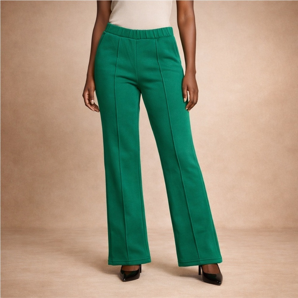 Emerald Green Pull-On Wide Leg Pants – Soft Fleece Lined – Size Small